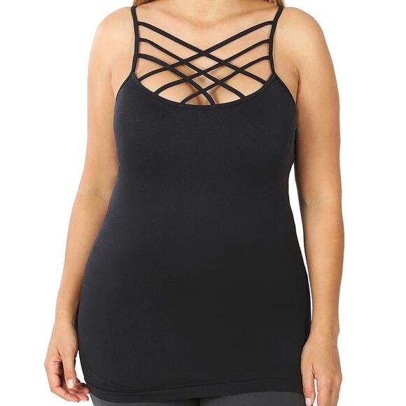2X/3X Black Triple Criss-Cross Cami Zenana seamless plus sized camisole - Picture 10 of 10
